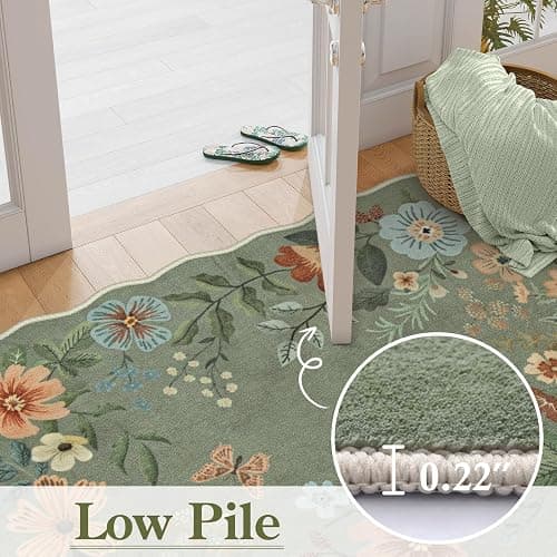 Lahome Floral Washable Rugs 8x10, Non-Slip Soft Green Rug Stain Resistant, Ultra-Thin 8x10 Rugs for Living Room Easy Clean Boho Accent Carpet for Dining Room Office(8x10ft,Green) thumbnail 5