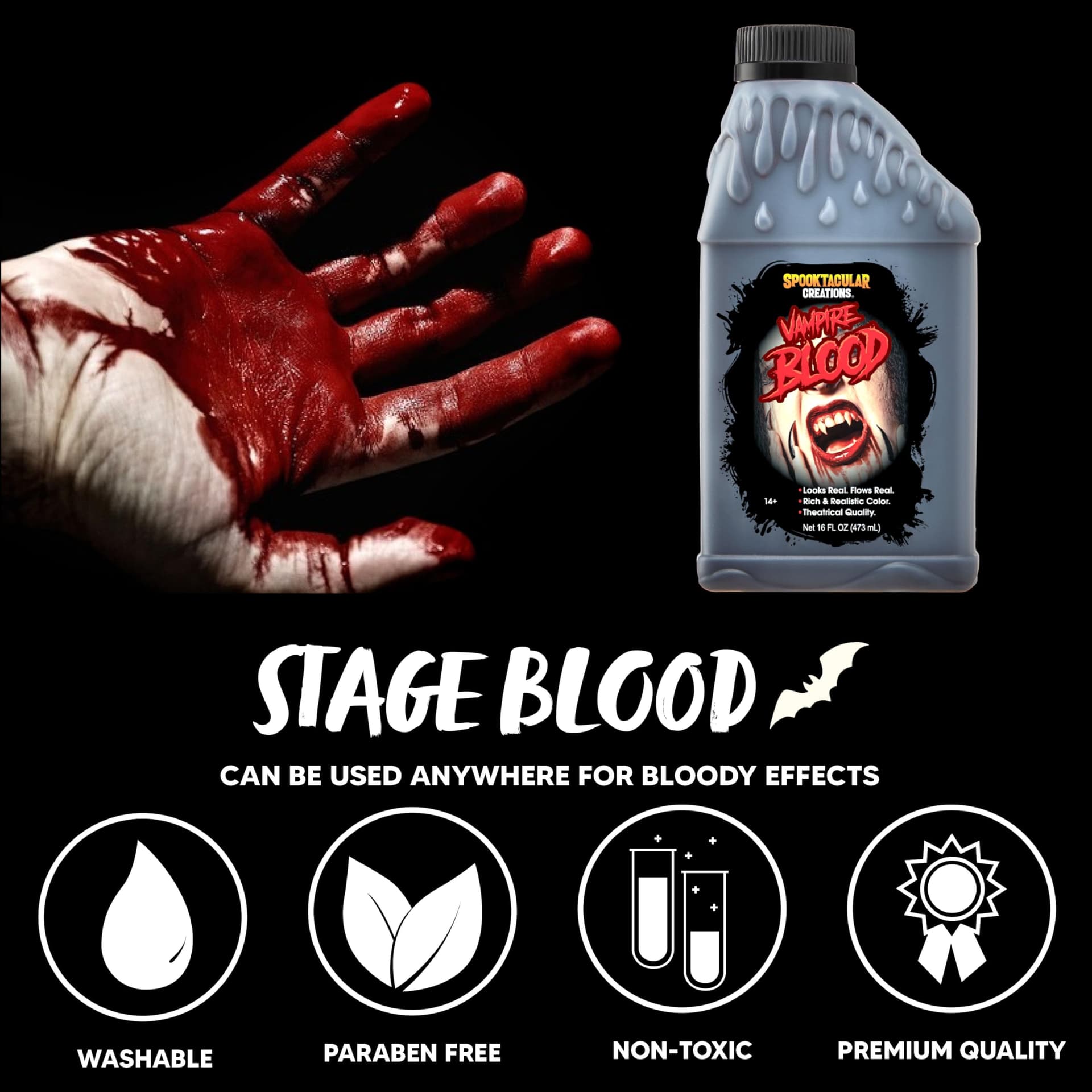 Spooktacular Creations 16oz Fake Blood, Washable Fake Blood for Clothes, Gallon Fake Blood for Makeup, Stage Blood for Zombie, sfx Cosplay Costume Makeup thumbnail 2