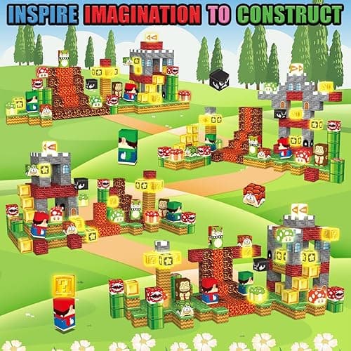 MEDMHSMA 200PCS Magnetic Blocks Building Toys, 1" Light Up Building Blocks Magnet Cubes Tiles for Toddlers Boys Girls 3+, Build Game Adventure Scenes STEM Sensory Construction Toys - GAME thumbnail 5