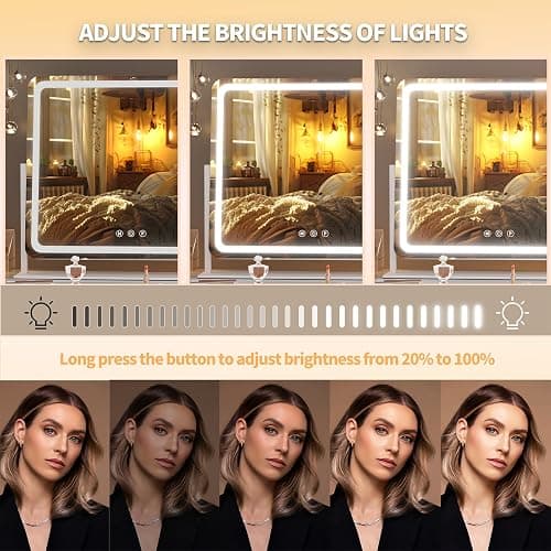 Hasipu Vanity Mirror with Lights, 35.4" x 23.6" LED Makeup Mirror, Light up Mirror with 10X Magnification and Phone Holder, USB Charging Port, Smart Touch 3 Colors Dimmable (White) thumbnail 5