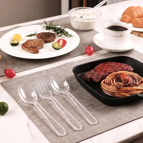 Lamosi 360 Count Extra Heavy Duty Clear Plastic Forks and Spoons | 180 Forks, 180 Spoons, Disposable Plastic Silverware BPA-Free, Heat Resistant for Wedding Party Supplies thumbnail 6