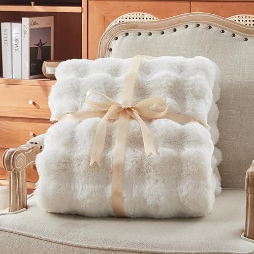 Faux Fur Throw Blanket for Couch, Cozy Fuzzy Fluffy Soft Plush Thick Bubble Sherpa Blanket for Sofa Bedroom Living Room, Mothers Day Birthday Gifts for Women Home Decor thumbnail 8
