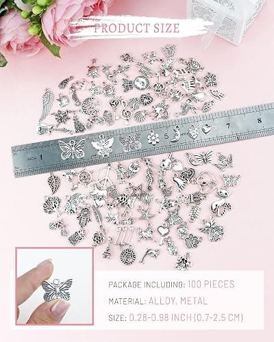JIALEEY Wholesale Bulk Lots Jewelry Making Silver Charms Mixed Smooth Tibetan Silver Metal Charms Pendants DIY for Necklace Bracelet Jewelry Making and Crafting, 100 PCS thumbnail 2
