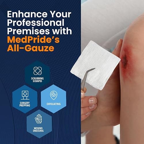 MED PRIDE 4”x 4” Gauze, 200 Surgical Sponges 12-ply Extra Absorbent | All-Gauze, Non-Sterile| Great for Wound Dressing, Prepping, Scrubbing & Cleaning| Essential First-Aid thumbnail 3
