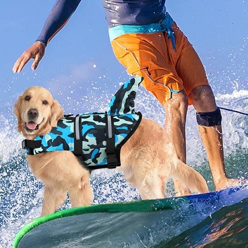 Dogcheer Dog Life Jacket Shark, Ripstop Dog Life Vest for Swimming Boating with Reflective Stripes & Rescue Handle, High Buoyancy Pet PFD Swim Vest for Small Medium Large Dogs - Camo Blue, XS thumbnail 5