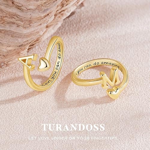 Turandoss Birthday Gifts for 6 7 8 9 10 11 12 13 14 15 16 Year Old Girls | Teen Girl Gifts Trendy Stuff, 14K Gold Plated Initial Letter A-Z Adjustable Heart Ring, Personalized Rings for Teen Girls thumbnail 5