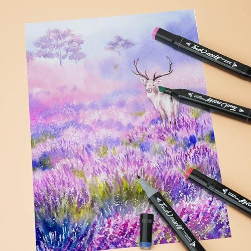 XIAOERLANG 80 Colors Alcohol Markers Pens,Markers Drawing,Markers Set for Kids,Adults Coloring Book, Multicolor,Wide Chisel and Thin Head Double-Head Design Equipped with,Black Suitcase thumbnail 6