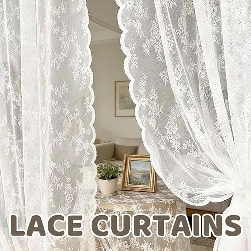 1 Piece Lace Curtains, Drop Vintage Flowers Lace Curtain Soft Lightweight, Lace Curtains For Windows, Country House Style Long Lace Net Curtains For Kitchen Bedroom Living Room Balcony, 100x200cm thumbnail 4
