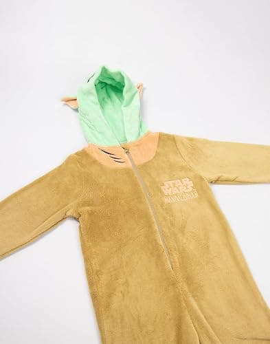 STAR WARS The Mandalorian Grogu Unisex Kids Green Onesie | Hooded Zip-Up Fleece Loungewear thumbnail 2