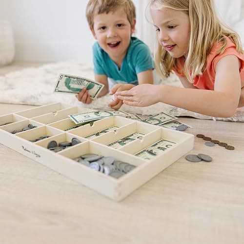 Melissa & Doug Play Money Set - Educational Toy with Paper Bills and Plastic Coins (50 of Each Denomination) and Wooden Cash Drawer for Storage thumbnail 9