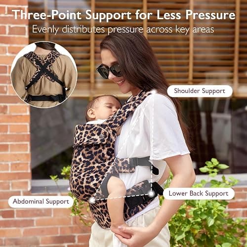 Momcozy Baby Carrier - Ergonomic, Cozy and Lightweight Carrier for 7-44lbs, Effortless to Put On, Ideal for Hands-Free Parenting, Enhanced Lumbar Support, Purehug for Infant to Toddler, Leopard thumbnail 5