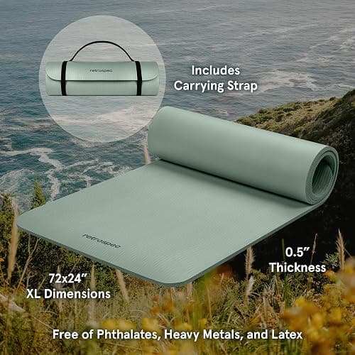Retrospec Solana Yoga Mat Thick 1/2in Non-Slip Workout Mat with Nylon Strap - 72x24in Exercise Mat for Pilates, Stretching & Fitness - BPA Free, Easy Clean thumbnail 2