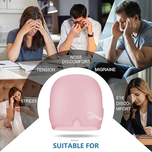 Migraine Relief Cap, All Around Gel Covered Reusable Headache Relief Cap, Black Migraine Cap for Headache Relief, Puffy Eyes (Pink) thumbnail 2