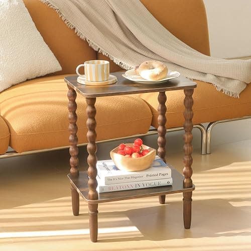 Fultyle Side Table, Small End Table with Storage Shelf, 2-Tier Small Coffee Tables Living Room for Bedroom, Narrow Spaces (Rustic Brown) thumbnail 7