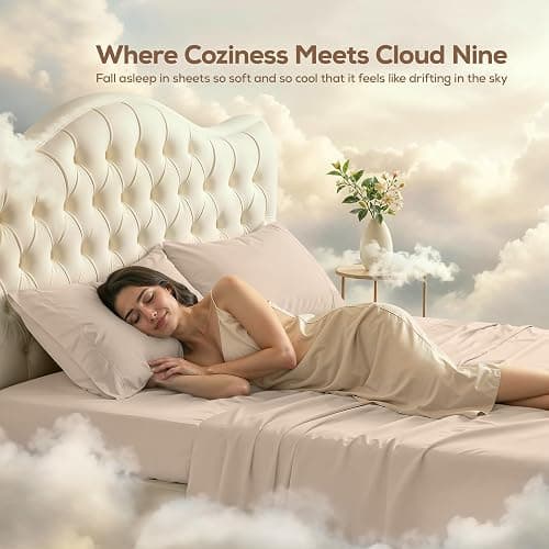 King Sheets Set, 4 Pieces 16" Deep Pocket Hotel Luxury Bed Sheets, Beige | Extra Soft Bedsheet Set, Comfy & Breathable Cooling Sheets, Wrinkle & Fade Resistant, Fitted Sheet, Flat Sheet, 2 Pillowcases thumbnail 4