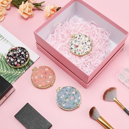 VOCOSTE Compact Flower Mirror, Round Mini Vintage Folding Travel Portable White Pocket Mirror for Women thumbnail 2