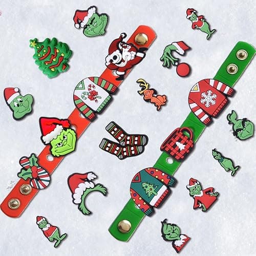 AWAVM 20pcs Multicoloured Christmas Theme Cartoon Anime Shoe Charms for Croc Clog Decoration thumbnail 3