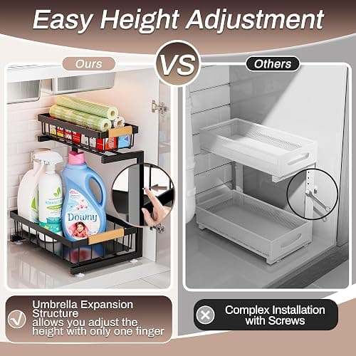 ADBIU Under Sink Organizer, 2 Pack 2 Tier Expandable Height (13.2" - 17.2") Pulling Out Kitchen Bathroom Cabinet Organizers thumbnail 3