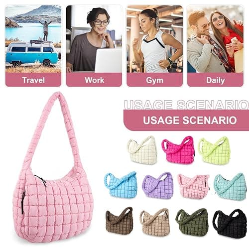 Quilted Puffer Tote Bag Purse Puffy Crossbody Shoulder Bag,Lightweight Nylon Hobo Bag Puffer Carryall Bag for Women Girl thumbnail 7