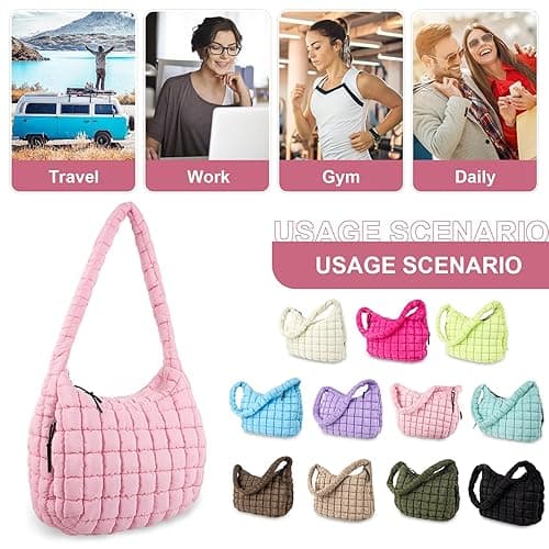 Quilted Puffer Tote Bag Purse Puffy Crossbody Shoulder Bag,Lightweight Nylon Hobo Bag Puffer Carryall Bag for Women Girl thumbnail 8