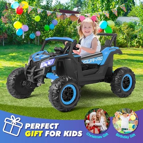 JOYLDIAS 4WD Ride On Car, 12V Battery Powered Electric Off-Road UTV for Kids, 4X4 Electric Vehicle with 4 Powerful Engines, 2.4G Remote Control, Music, Bluetooth, LED Lights for Boys and Girls, Blue thumbnail 9