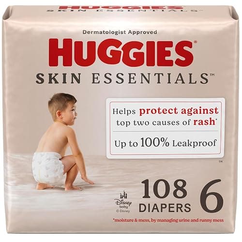 Huggies Size 6 Diapers, Skin Essentials Baby Diapers, Size 6 (35+ lbs), 108 Count (2 Packs of 54), Packaging May Vary - Image 1