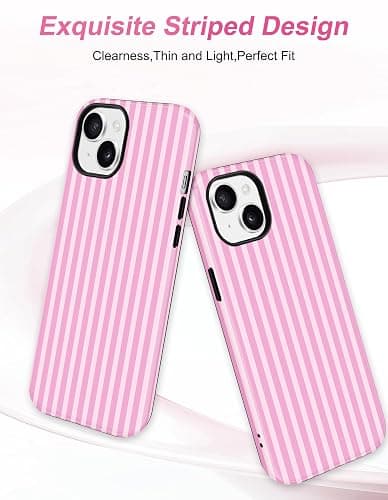 Aitipy Magnetic Striped Phone Case for iPhone 15 Plus, Compatible with MagSafe, Cute Pink Aesthetic Stripe Soft TPU and Hard PC Shockproof Protective Phone Cover for Women Girls thumbnail 3