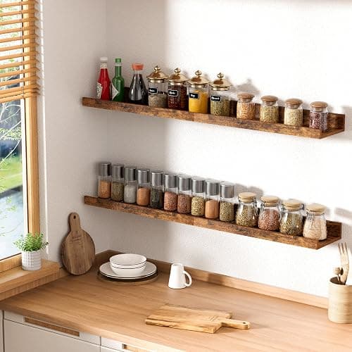 upsimples Floating Shelves for Wall, 3pack Brown Wooden Shelves for Room Decor 40CM, Wall Mounted Storage Shelf for Bathroom, Bedroom, Living Room, Kitchen thumbnail 7