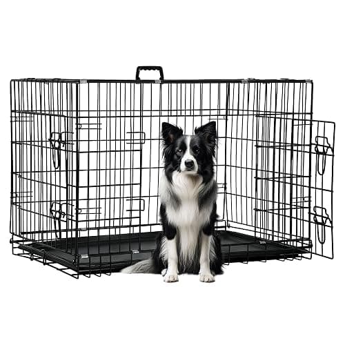 FDW Dog Crate 42-Inch Dog Cage Foldable Metal Kennel with Leakproof Tray Foldable Design Indoor Outdoor Use for Large Dogs,Dark Black - Image 1