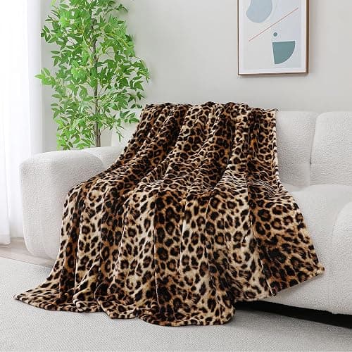 KOKGYM Brown Leopard Print Throw Blanket, Soft Warm Plush Flannel Blanket for Couch Bed Travel, Trendy Animal Print Room Decor, Cozy Fluffy All-Season Blankets for Home Decoration, 50" x 60" thumbnail 6
