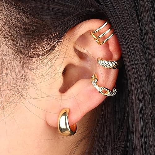 WAINIS 16PCS Ear Cuff Earrings for Women Non Piercing Ear Cuffs Clip On Cartilage Earrings Lightweight Fake Earrings Set thumbnail 4