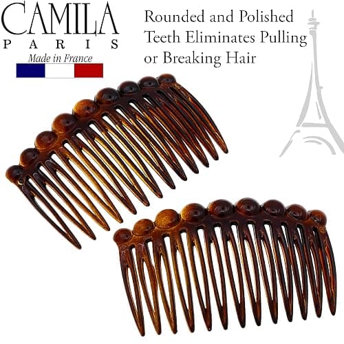 Camila Paris CP33/2 French Hair Side Comb Small Tortoise Shell French Twist Hair Combs Decorative, Strong Hold Hair Clips for Women Bun Chignon Up-Do Styling Girls Hair Accessories, Made in France thumbnail 5