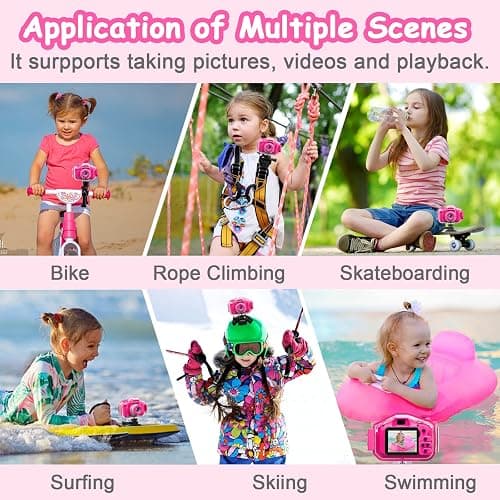 Agoigo Kids Waterproof Camera - Children Underwater HD Video Digital Camcorder, Portable Travel Toy for Toddler - Ideal Christmas Birthday Gifts for Boys Girls Age 3-12 with 32GB Card (Rose Red) thumbnail 5