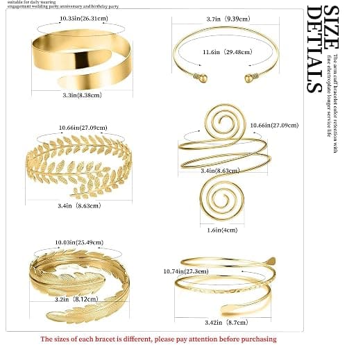 RIOSO 6 Pieces Arm Cuff Upper Arm Band Cuff Bracelet Bangle for Women Adjustable Armband Set thumbnail 4
