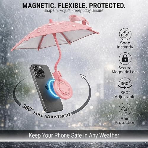 ZENELANEP Magnetic Umbrella Phone Stand for Sun Protection – Adjustable Phone Umbrella Sun Shade Shield for All Smartphones, Detachable Ring Stand, Heat-Resistant, Car Mount Compatible thumbnail 2
