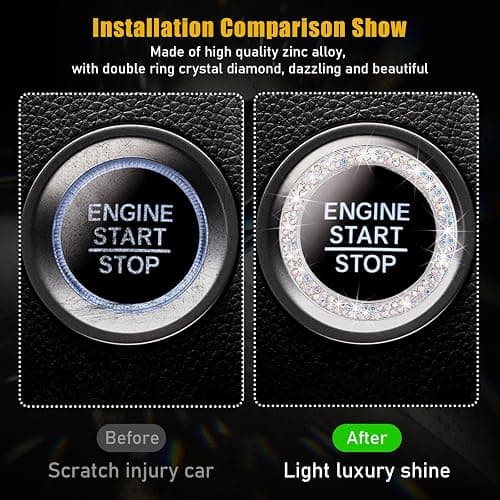 Kewucn Bling Crystal Double Rhinestone Car Engine Start Decoration Ring, Sparkling Push Start Button Sticker, Key Ignition & Knob Ring Decoration, Bling Car Interior Accessory(AB) thumbnail 3