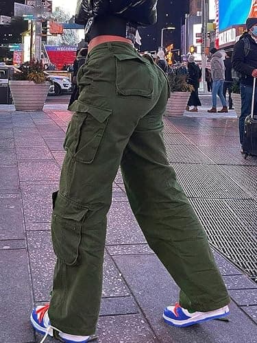 WGXWGX Y2K Style High Waist Wide Leg Jeans Cargo Pants Long Denim Baggy Straight Leg Multi Flap Pockets Retro Streetwear thumbnail 3