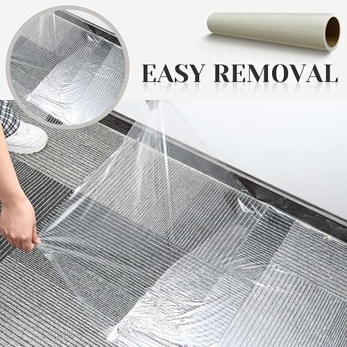 Amylove 30 Inch X 200 ft Carpet Protection Film Self Adhesive, Heavy Duty Plastic Carpet Protector for Stairs Rugs Hallways High Traffic Areas, Floor Covering for Moving Renovation (Transparent) thumbnail 5