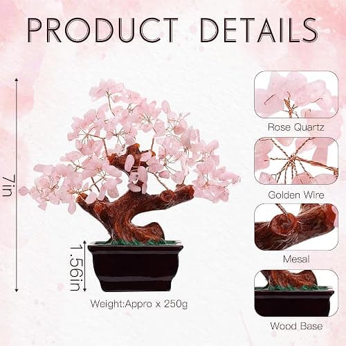 Parma77 Feng Shui Natural Rose Pink Quartz Crystal Money Tree, Healing Crystal Trees Bonsai Style Decoration for Wealth and Luck for Home Decor, Gifts for Women thumbnail 3