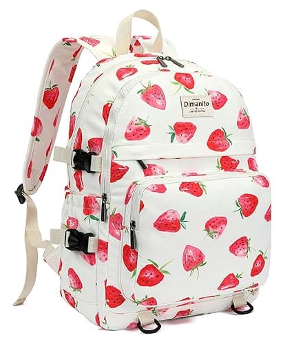 Dimanito Laptop Backpack with USB charging port for laptop up to 15 inch Men Women College Outdoor Travel Backpack (Strawberry) - Strawberry