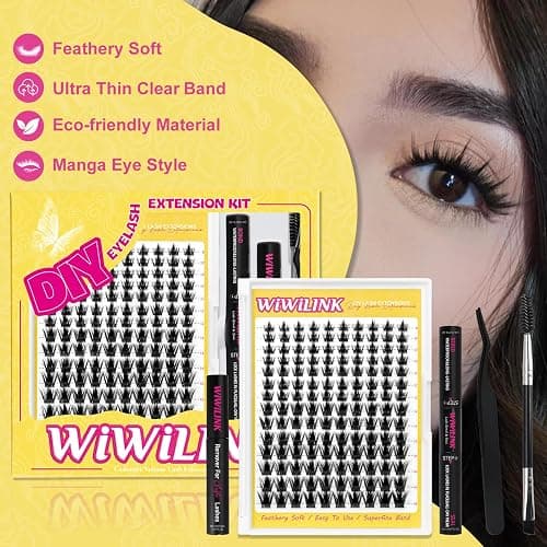 WiWiLINK Lashes California Sunset Kit Manga Lash Clusters Kit 8-18mm Wispy Eyelash Clusters DIY Lash Spikes Waterproof Anime Extension 0.3mm Ultra-Thin Band Individual Cluster Eyelash Extensions Kit thumbnail 3