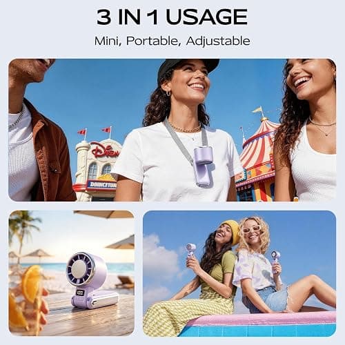 SHEWIND Portable Handheld Fan with Ice Cooling - 5 Gear High Speed Personal Turbo Fan Rechargeable, Up to 11 Hrs, Mini Hand Fans for Travel Essentials, Beach Vacation, Gifts for Women, Men (Purple) thumbnail 6