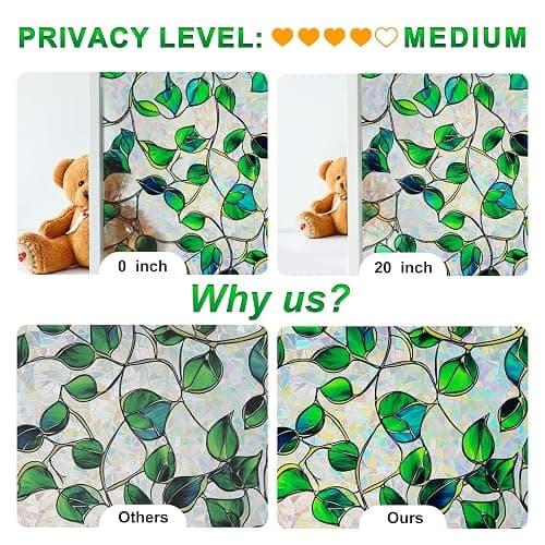 SOMWISE Rainbow Window Privacy Film,Heat Control,UV Blocking,Anti-Glare,Day & Night Privacy Protection & Decoration for Home, Bathroom,Glass Door,Static Cling,Renter-Friendly with Installation Tools thumbnail 7