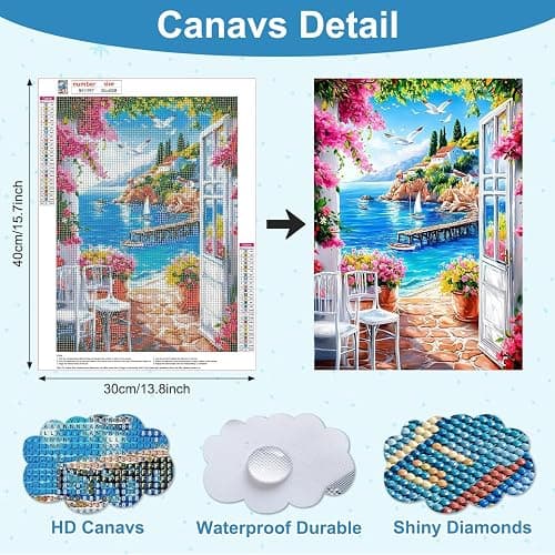 AIRDEA Diamond Art Paintings Kits for Adults,5D DIY Gem Art Kits Diamond Painting for Beginner,12x16 Inch/20x30 cm (Blue Pink White) thumbnail 3