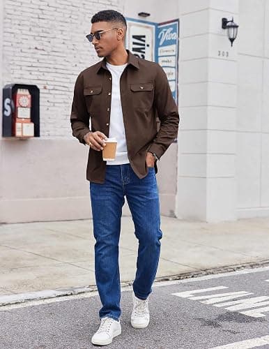 COOFANDY Mens Shirt Jacket Casual Button Up Shirts Long Sleeve Lightweight Shacket with Flap Pockets thumbnail 2