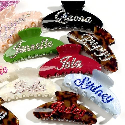 Custom Large Hair Claw Clips for Women Personalized Rhinestone Name Acetate HairClips for Thick Thin Hair Bridesmaid Gifts, Wedding & Valentine's Day Hair Accessories for Girls(Blue Sugar) thumbnail 5
