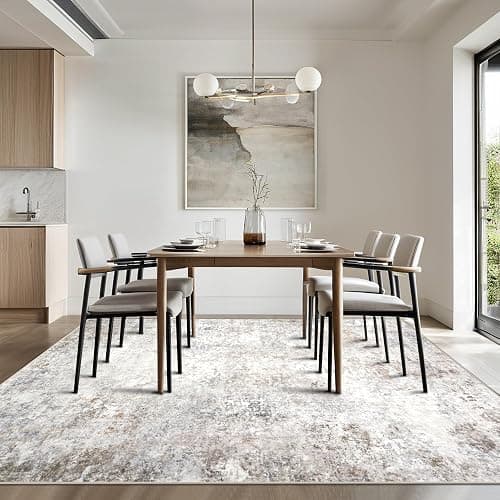 Srugn Washable Rugs 5x7 Area Rugs for Living Room,Modern Abstract Rugs for Bedroom,Large Carpets,Ultra Soft Faux Wool Retro Dining Room Rug,Non Slip&Non-Shedding Low Pile Print Rug- Beige Grey thumbnail 7