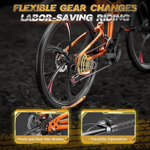 Outroad 26 Inch Folding Mountain Bike, 21 Speed Full Suspension High-Carbon Steel MTB Foldable Bicycle, Dual Disc Brake Non-Slip Folding Bikes for Adults/Men/Women, Black, Orange and Green thumbnail 5