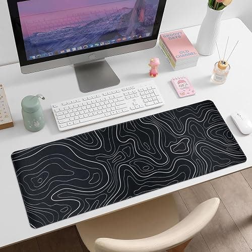 Gaming Mouse Pad Large 31.5 x 11.8in Topographic Keyboard Mousepad for Non-Slip Base and Stitched Edge, Extended Desk Pad XL Desk Mat (Black) thumbnail 2