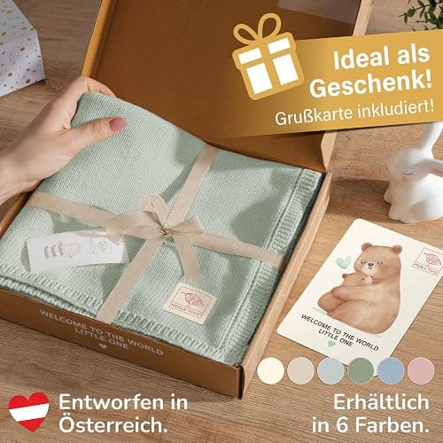 Merle Toys® Premium Babydecke Baumwolle, 100% Bio - GOTS & Oeko-TEX Zertifizierte Strickdecke, Baby Decke Neugeborenen, Kuscheldecke Baby, Blanket Newborn Cotton, Babydecke Bio Baumwolle, Mint thumbnail 9